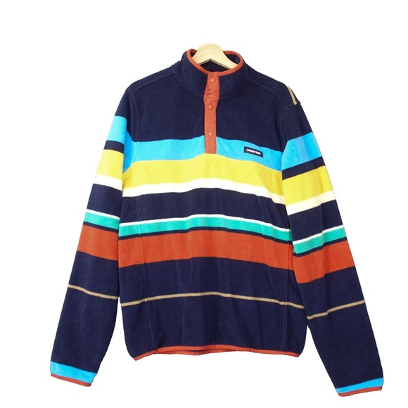 Lands End Heritage Fleece Snap Neck Pullover Mens M Tall Rugby Stripe Colorblock